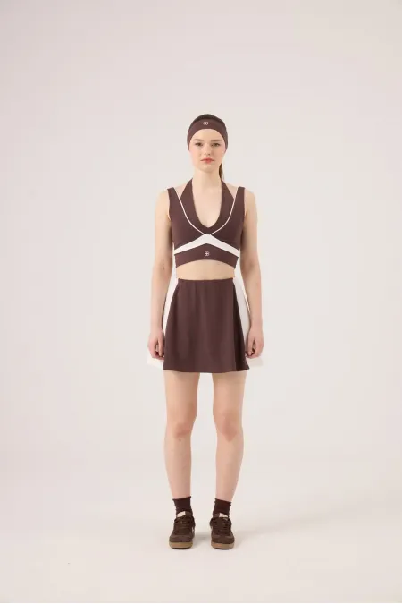 Jupe courte Stella taille haute couleur café