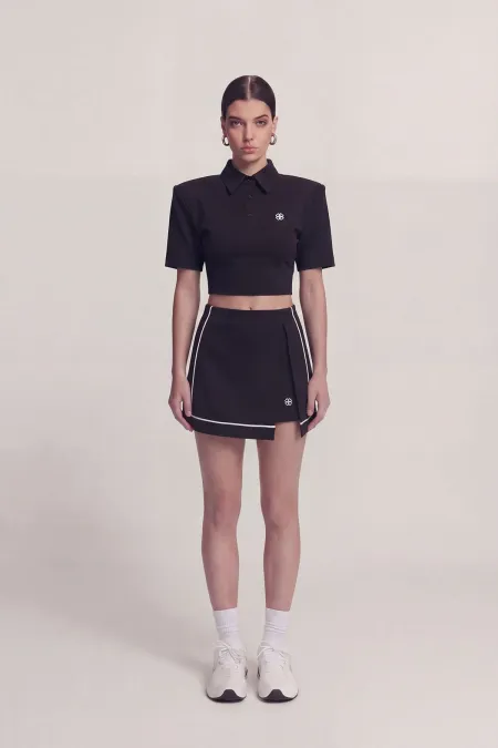 Yırtmaçlı Cepli Mini Brandi Şort Etek Siyah