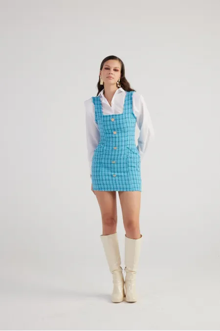 Tweed Elbise Mavi