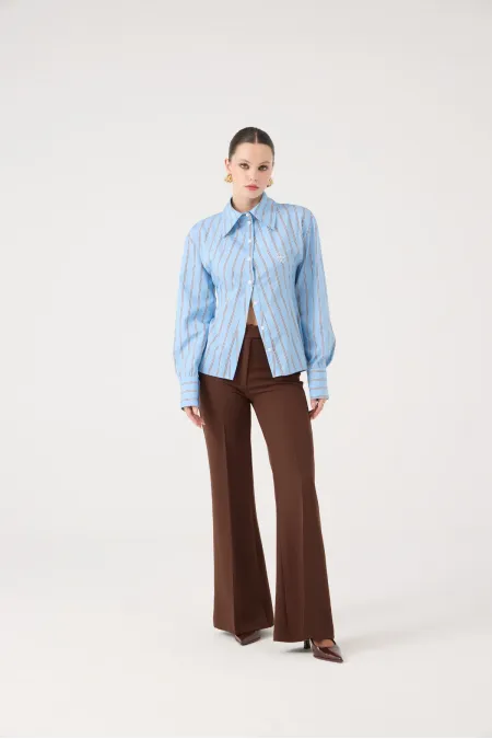 Spanish Style High Waist Calista Trousers Coffee