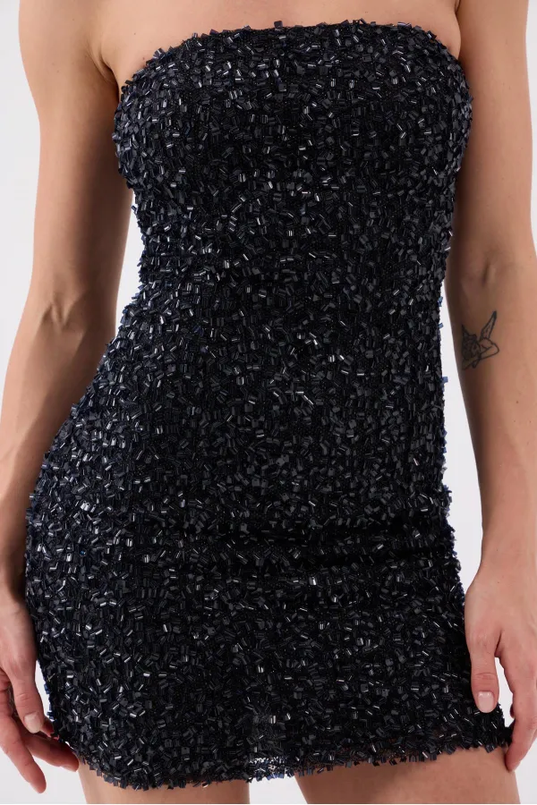 Sequin Strapless Mini Genesis Dress Black