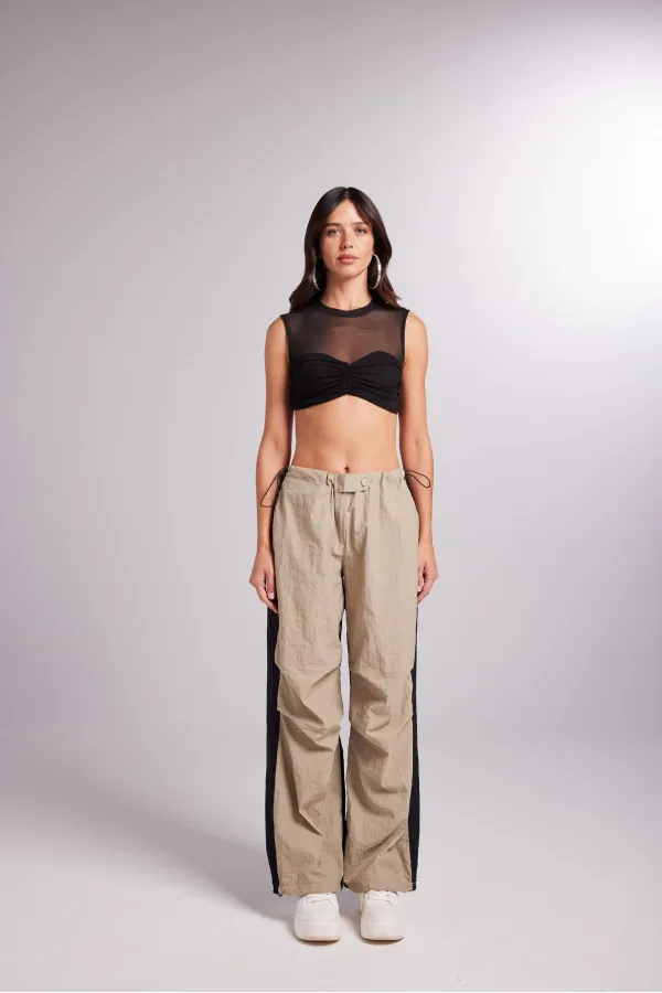 Bicolor Parachute Pantolon Bej