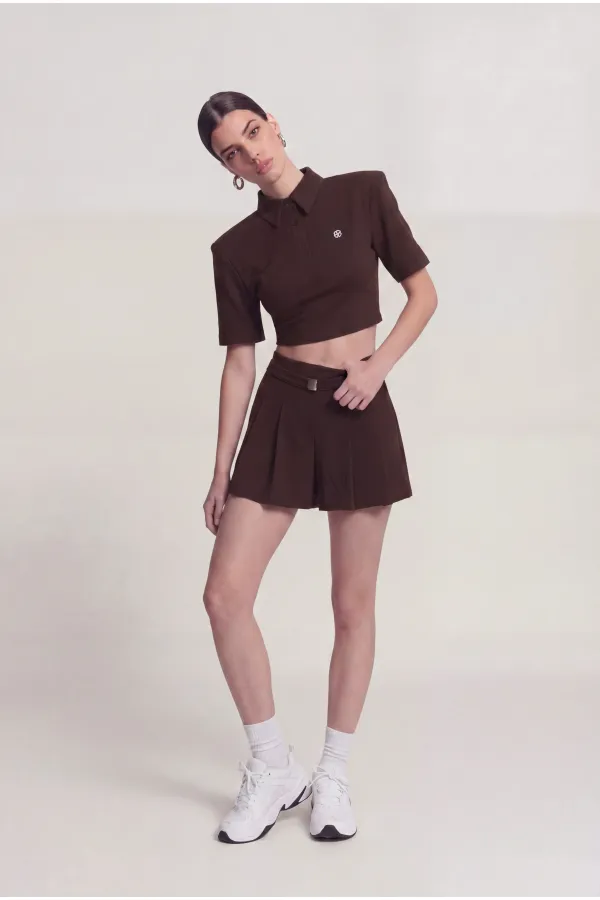 Vatkalı Polo Yaka Carolyn T-Shirt Kahve