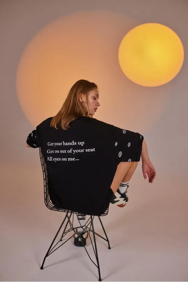 Eye Print Oversize Eye T-shirt and Bike Leggings Set Black