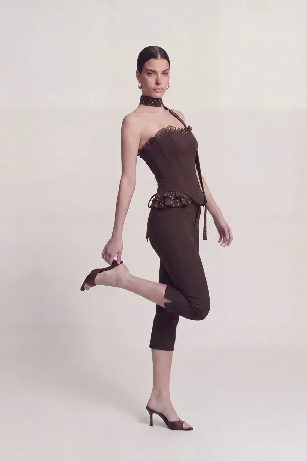 Mid-Waist Lycra Una Capri Pants, Brown Mid-Waist Lycra Una Capri Pants, Brown