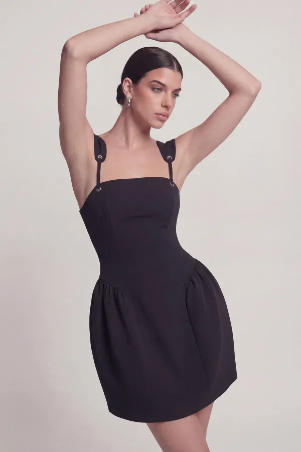 Eyelet Strap Detail Mini Sandra Dress Black
