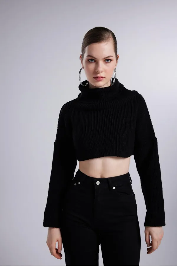 Women's Black Turtleneck Long Sleeve Lirola Sweater