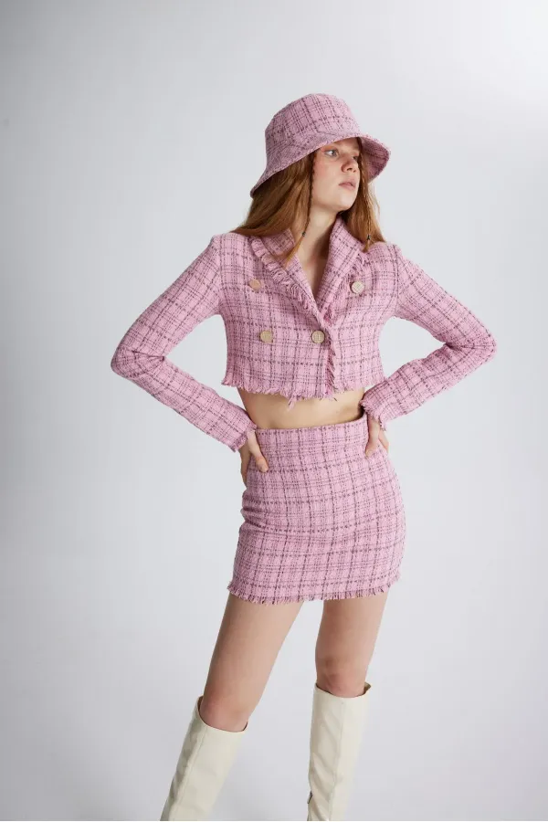 Tweed Fabric Crop Jacket Pink