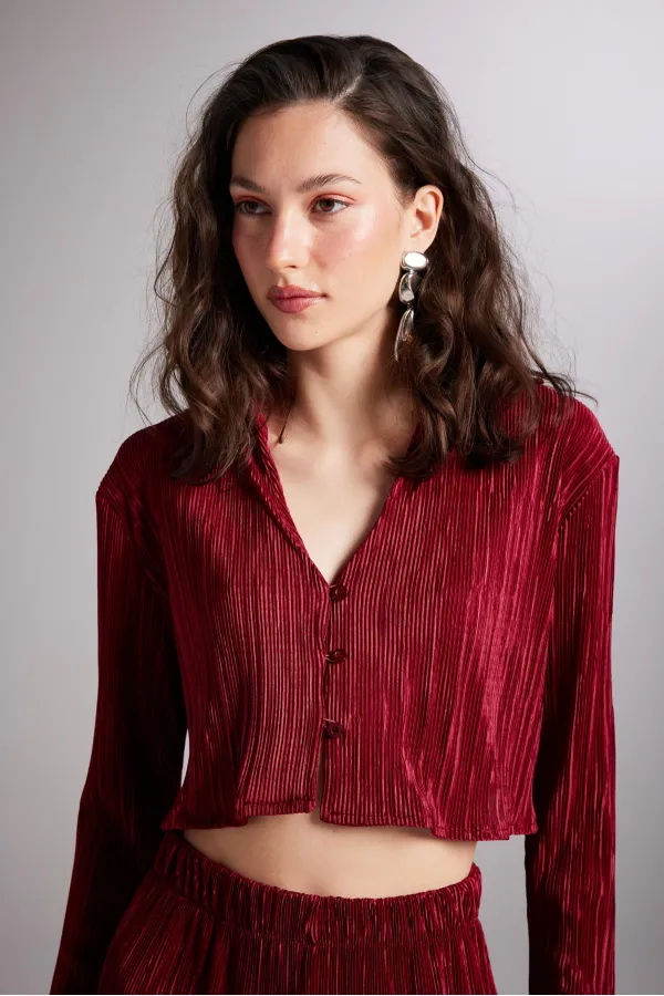 Comfy Crop Gömlek Bordo