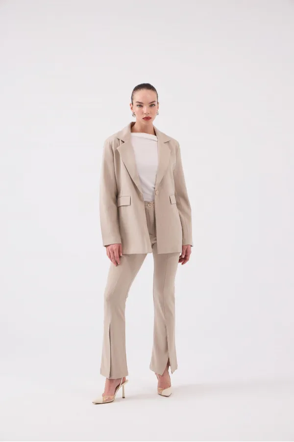 Veste blazer rayée beige