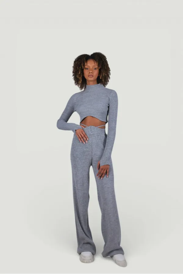 Balıkçı Yaka Crop Model Parmak Geçirmeli Feels Kazak Gri