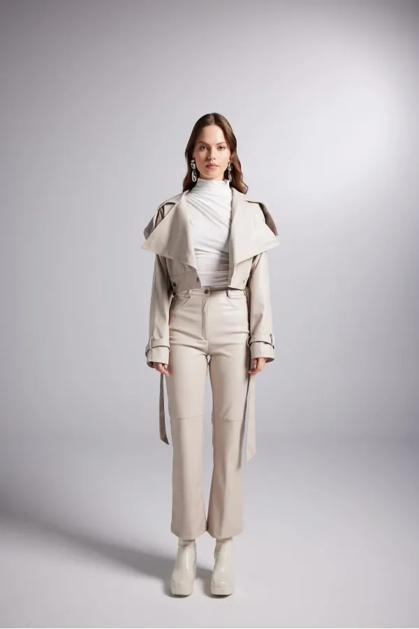 Pantalon en cuir beige Lucy