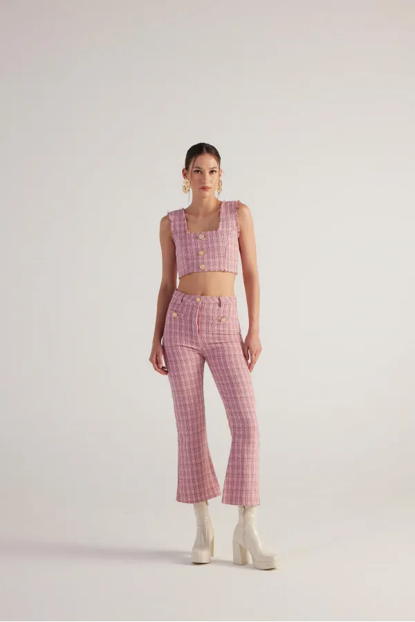 Pantalon en tweed rose