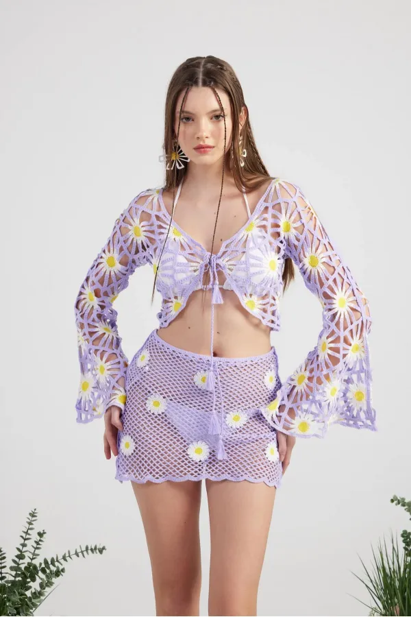 Ensemble de tricot pour poupée lilas