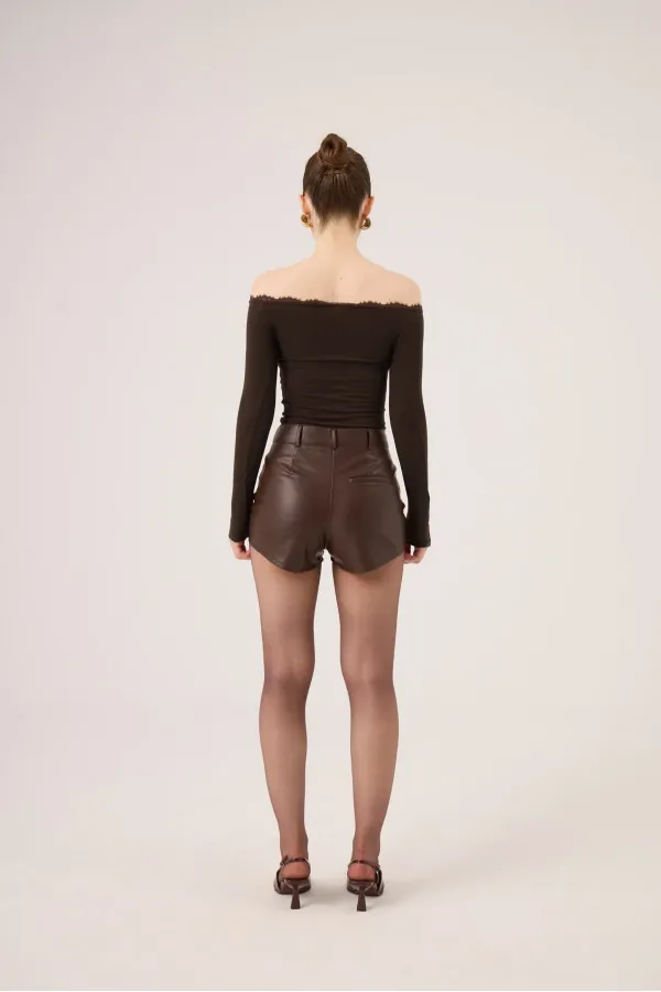 Madonna Neckline Lace Macy Cashmere Blouse, Brown