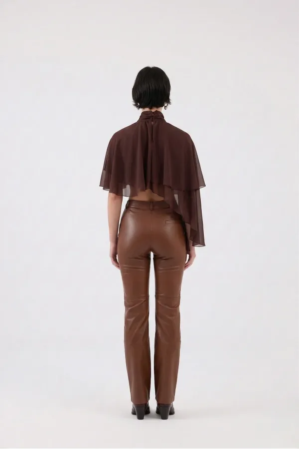 Pantalon en cuir marron Dolores
