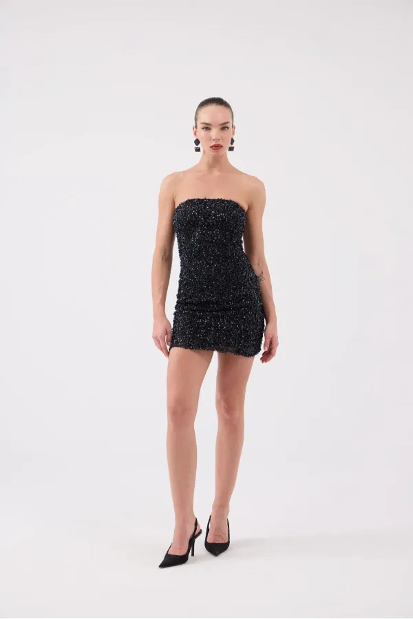 Sequin Strapless Mini Genesis Dress Black