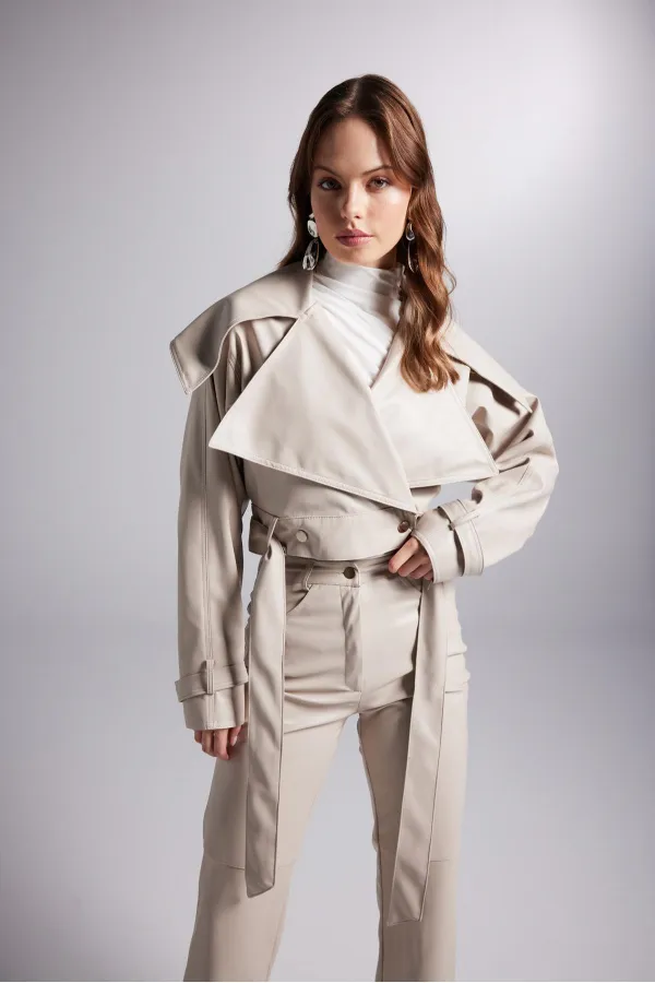 Veste en cuir beige Neeko