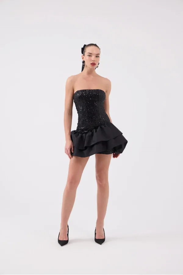 Sequined Mini Francesca Dress Black
