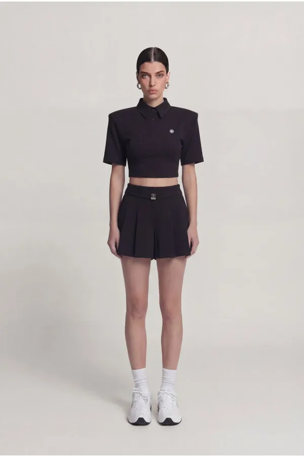 Short Alexia noir plissé à taille haute et ceinture Short Alexia noir plissé à taille haute et ceinture