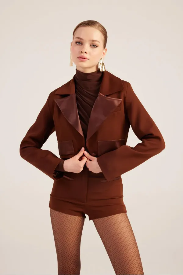 Veste blazer courte Camila marron