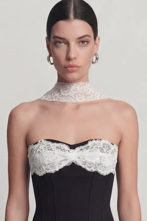 Lace Shawl Detail Corset Tayla Bustier Black