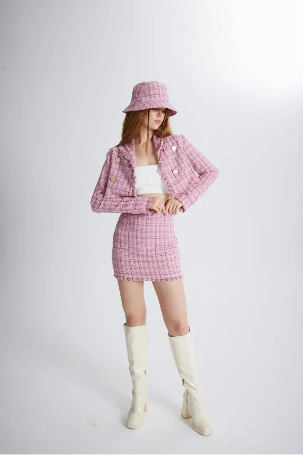 Tweed Fabric Crop Jacket Pink