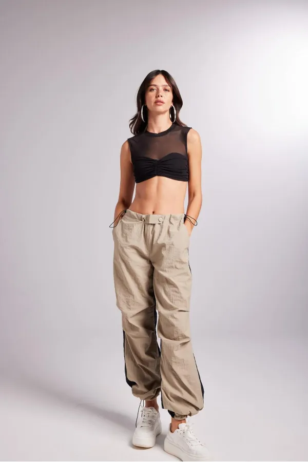 Bicolor Parachute Pantolon Bej