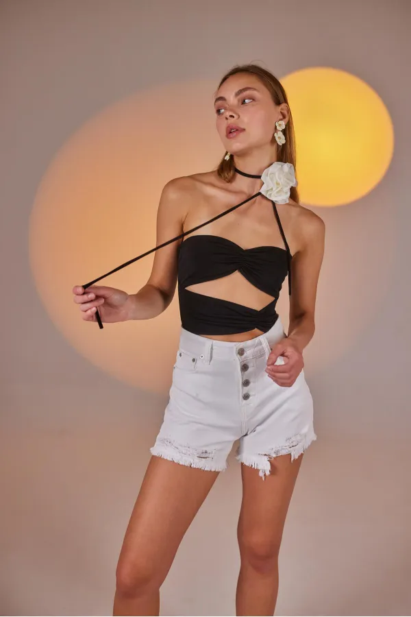 Distressed Jean Shorts White