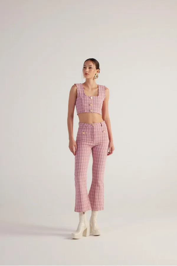 Pantalon en tweed rose