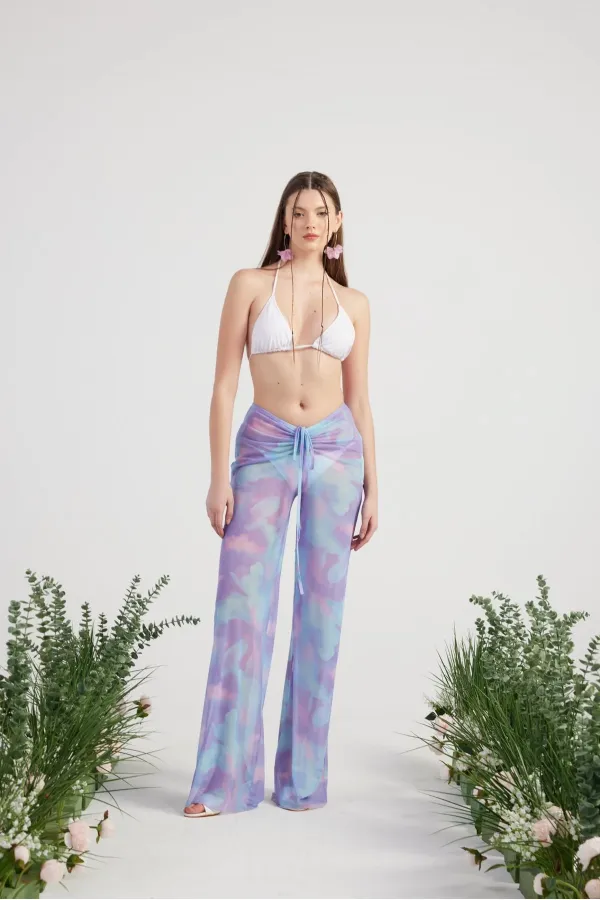 Shirred Pareo Pantolon Lila