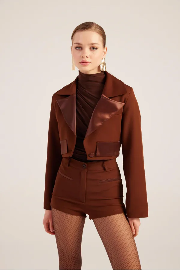 Veste blazer courte Camila marron