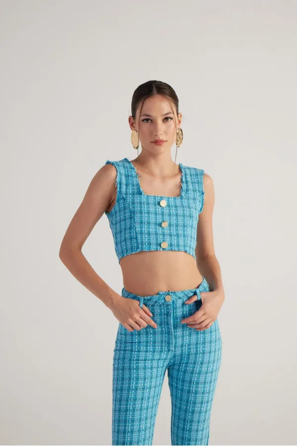 Bustier en tweed bleu