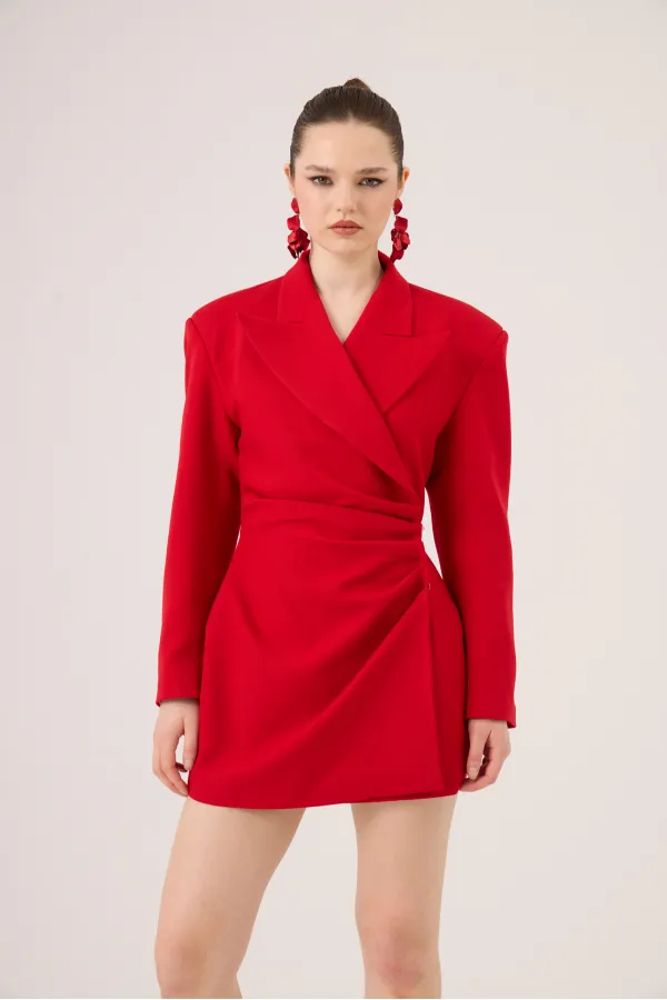 Beli Drape Detaylı Heleni Blazer Ceket Kırmızı