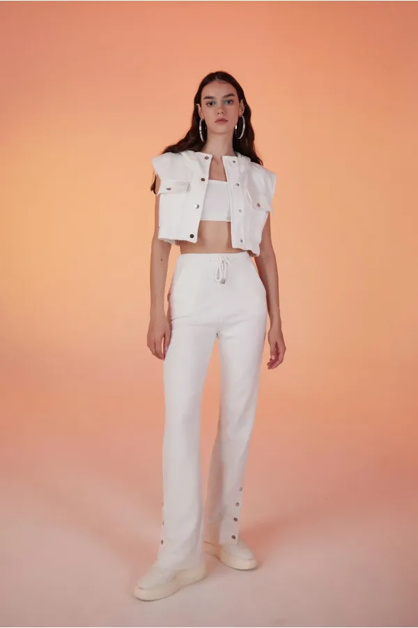 Paça Çıtçıtlı 3 İpli Jura Eşofman Altı Beyaz