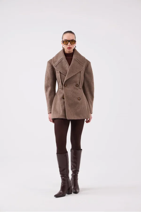 Manteau en cachemire Désirée, cintré à la taille, marron