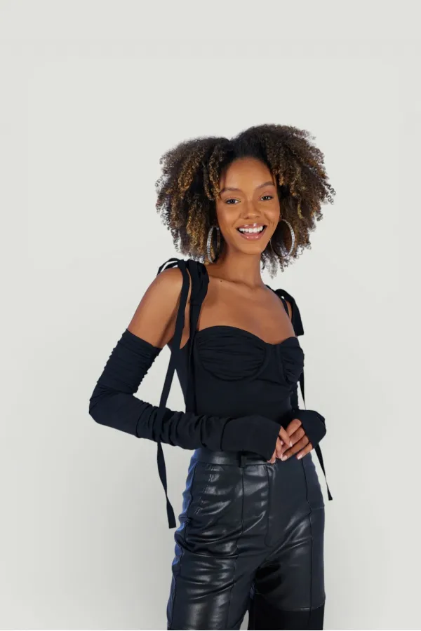 Ribbon Bodysuit Black