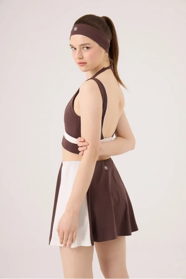 Jupe courte Stella taille haute couleur café