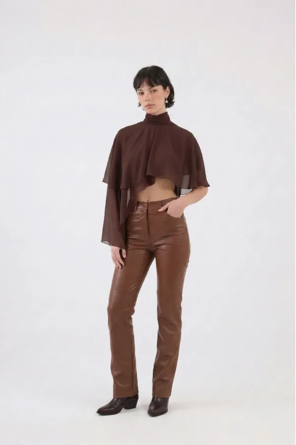 Pantalon en cuir marron Dolores