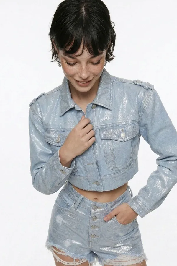 Glossy Jean Shorts Blue