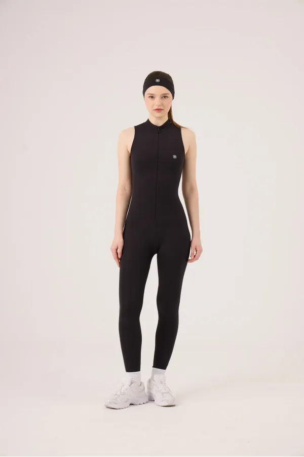 Combinaison de motarde sans manches avec fermeture éclair, noire