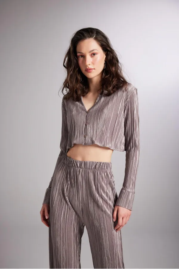 Comfy Crop Gömlek Vizon