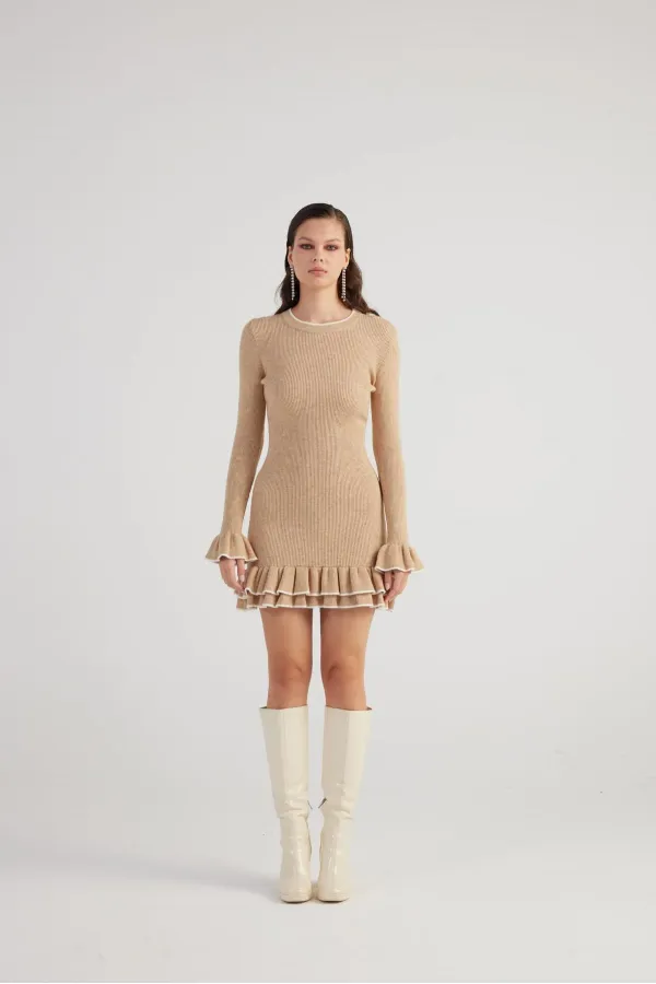 Rebeca Triko Elbise Bej