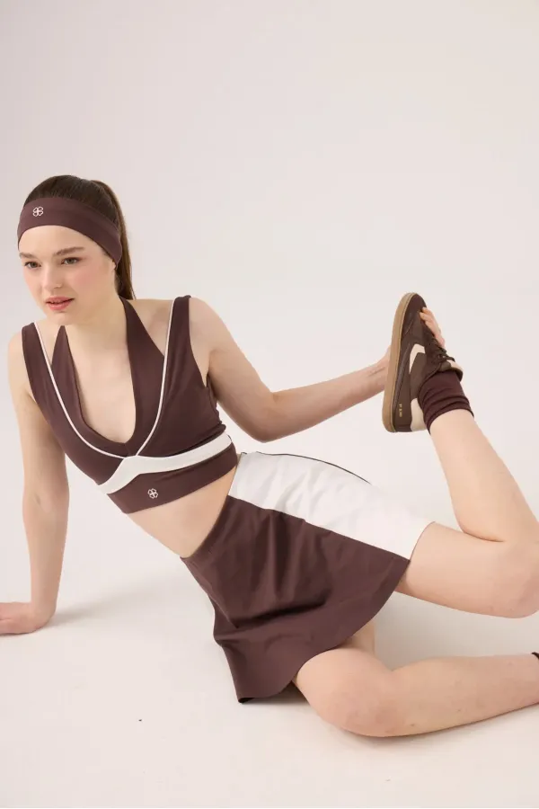 Jupe courte Stella taille haute couleur café