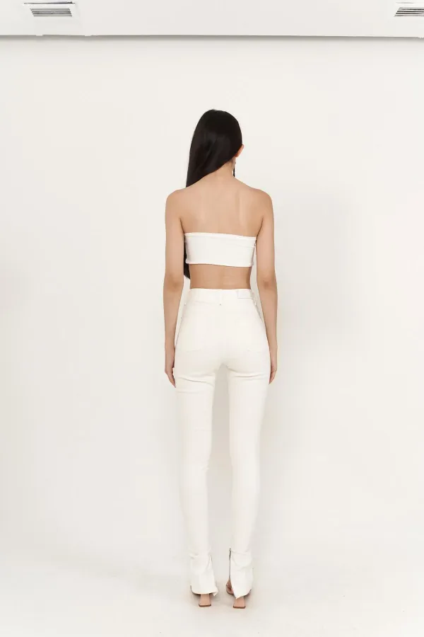 Split Jean Pantolon Beyaz