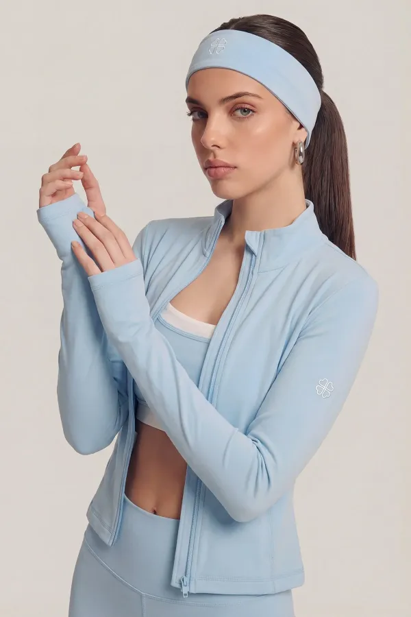 Fabiola Jacket with Finger Detail and Zipper, Blue Fabiola Jacket with Finger Detail and Zipper, Blue