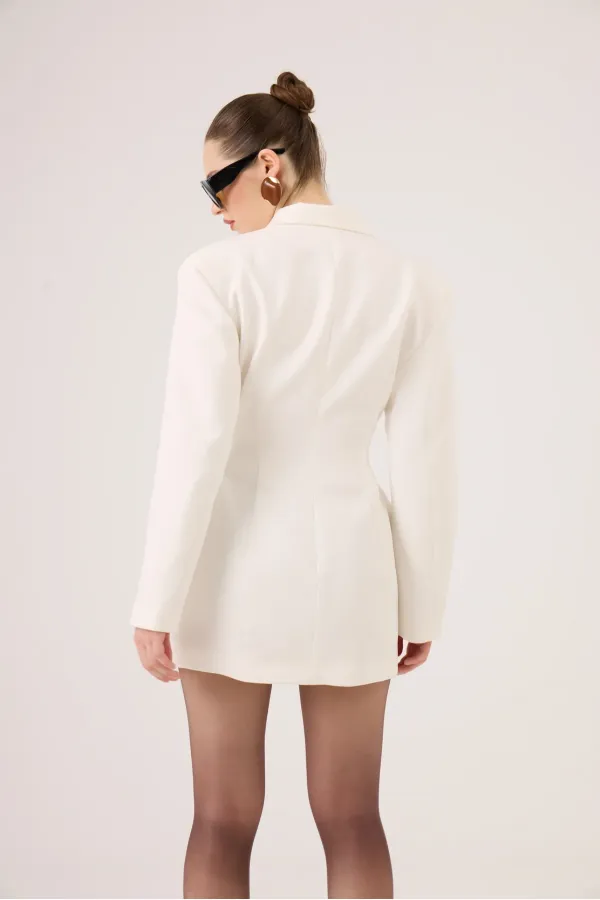 Belden Oturmalı Galina Blazer Ceket Ekru