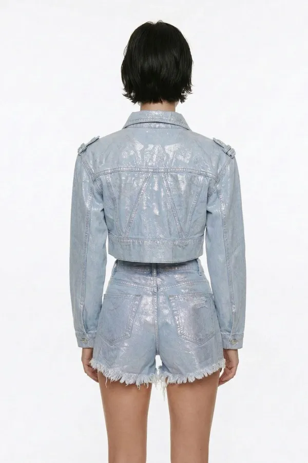 Glossy Jean Shorts Blue