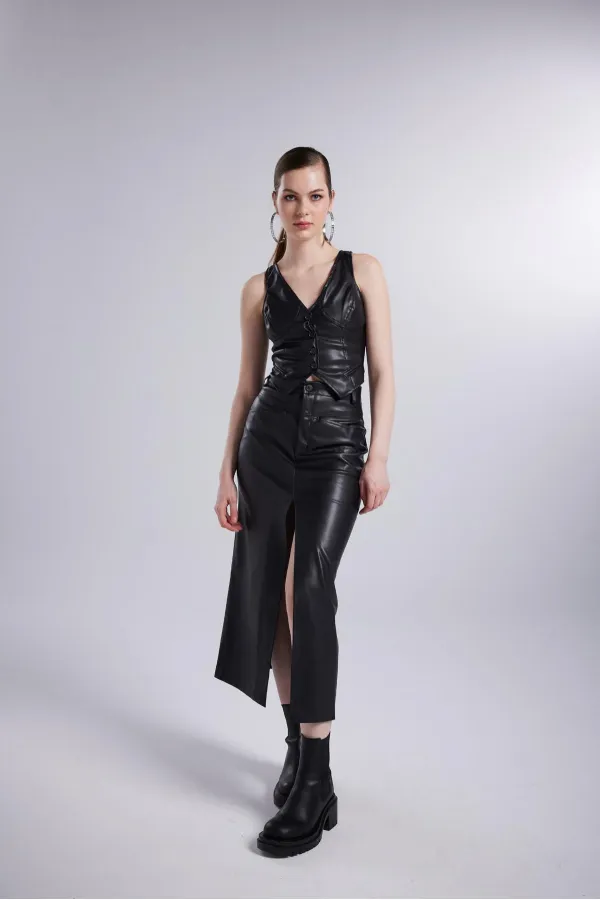 Gilet en cuir Hera noir