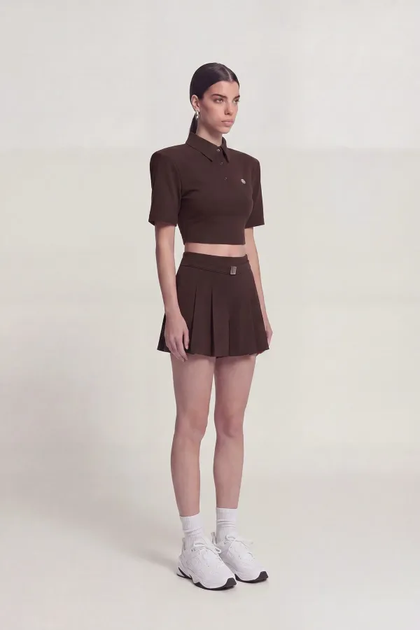 Vatkalı Polo Yaka Carolyn T-Shirt Kahve